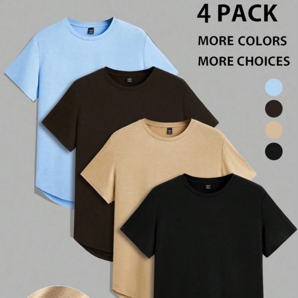 Manfinity Homme 4pcs/Pack Men Standard Knitted Curved Hemline T-Shirts Tee